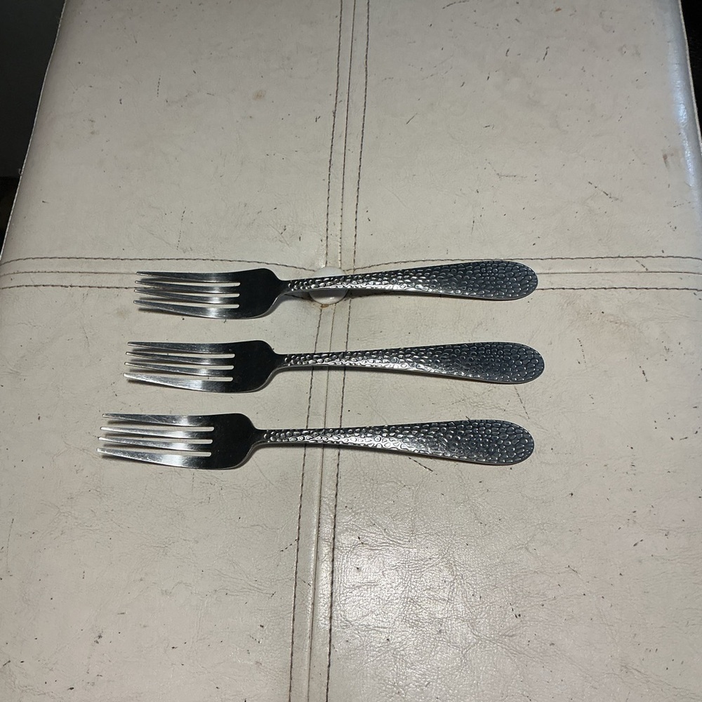 Stainless Steel Textured Handle Dinner Forks - Set of 3